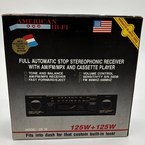 Vtg American Hi-Fi Car Stereo Receiver AM FM MPX Cassette Player 125W USA CR-18 - Picture 1 of 6